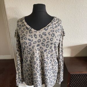 HEIMISH USA Leopard Print Blouse - Gray and Tan